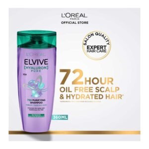 L'Oreal Paris Elvive Hyaluron Pure 72H Purifying Shampoo, Salicylic & Hyaluronic Acid, For Moisturize Hair, 360ml