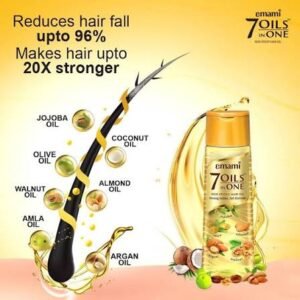 Emami 7 Oils in One Non-Sticky Hair Oil 200ml – Jojoba, Almond, Olive & Argan | Strong, Smooth & Shiny Hair 200ml