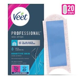 Veet Full Body Waxing Kit For Sensitive Skin, 20 Strips with Almond Oil