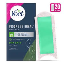 Veet Full Body Waxing Kit For Dry Skin, 20 Strips (10 Double Sided) with Aloe Vera